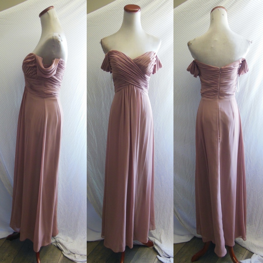 NEW 2844 DESSY COLLECTION Sienna OFF THE SHOULDER Chiffon BRIDESMAID GOWN 00